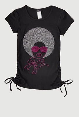 Girls 3D Rhinestone Graphic Short Sleeve Tee, Black, Size 14-16