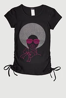 Girls 3D Rhinestone Graphic Short Sleeve Tee, Black, Size 14-16