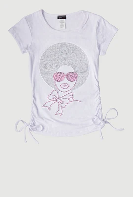 Girls 3D Rhinestone Graphic Short Sleeve Tee, White, Size 14-16