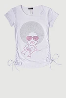 Girls 3D Rhinestone Graphic Short Sleeve Tee, White, Size 14-16