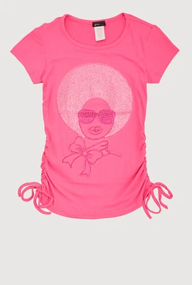 Girls 3D Rhinestone Graphic Short Sleeve Tee, Pink, Size 10-12