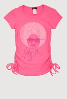 Girls 3D Rhinestone Graphic Short Sleeve Tee, Pink, Size 10-12