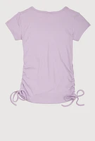 Girls 3D Rhinestone Positive Graphic Top, Purple,