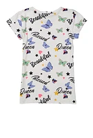 Girls Butterfly Graphic Print Top, White, Size 10-12