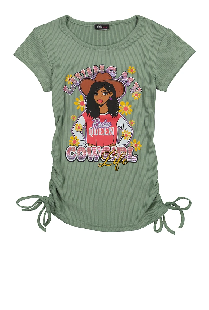 Girls Living My Cowgirl Life Top, Green, Size 14-16