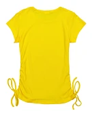 Girls Rhinestones Stay Awesome Graphic Ruched Top, Yellow, Size 10-12