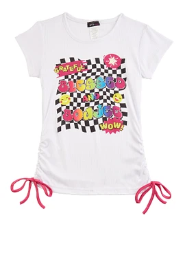 Girls Grateful Blessed And Boujee Graphic Top, White, Size 7-8