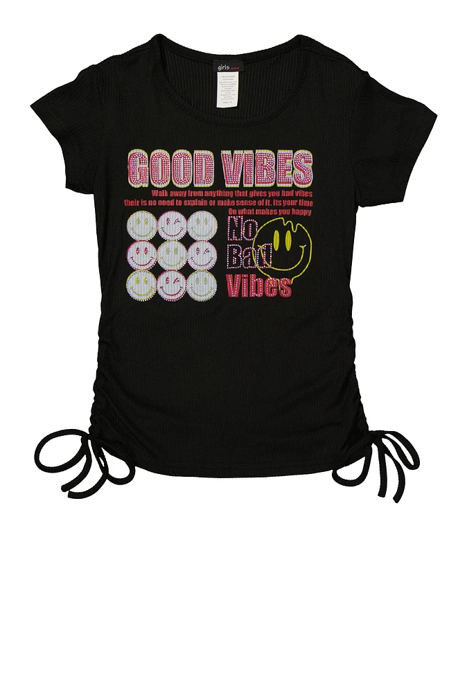 Girls Good Vibes Smiley Face Graphic Top, 10-12