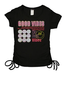 Girls Good Vibes Smiley Face Graphic Top, 10-12