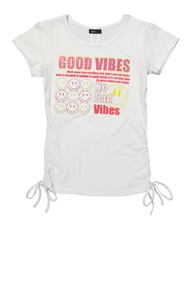 Girls Good Vibes Smiley Face Graphic Top, White, Size 7-8