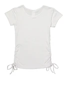 Girls Good Vibes Smiley Face Graphic Top, White, Size 10-12