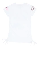 Girls Cool Graphic Ruched Side Tee, White, Size 14-16