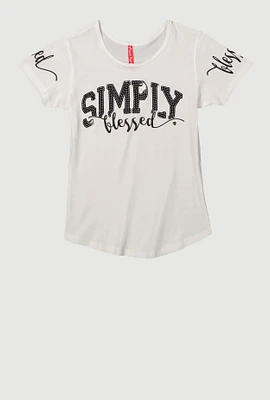 Girls Sequin Simply Blessed Tee, 10-12