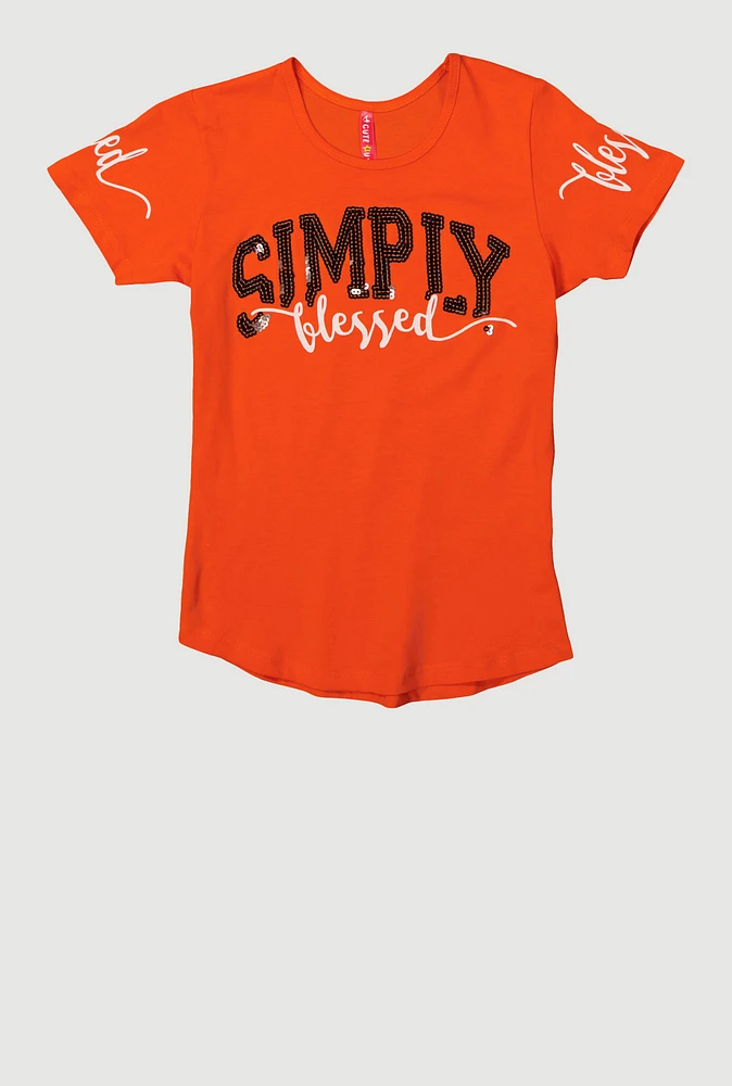 Girls Sequin Simply Blessed Tee,
