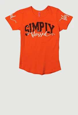 Girls Sequin Simply Blessed Tee,