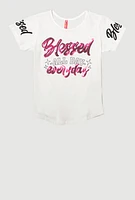 Girls Sequin Blessed All Day Everyday Graphic Tee, White,