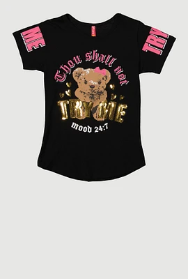 Girls Sequin Thou Shall Not Graphic Tee,
