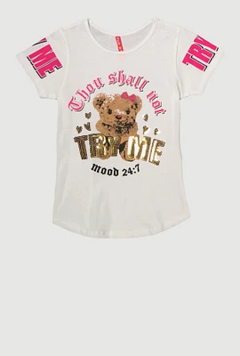 Girls Sequin Thou Shall Not Graphic Tee, White, Size 7-8