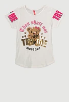 Girls Sequin Thou Shall Not Graphic Tee, White, Size 7-8