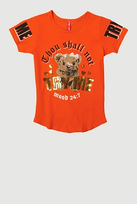 Girls Sequin Thou Shall Not Graphic Tee, Orange, Size 7-8