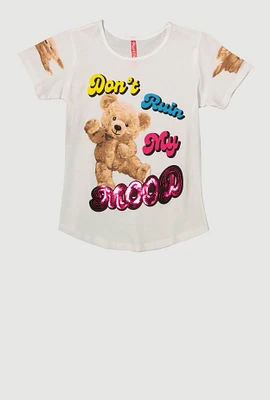 Girls Sequin Dont Ruin My Mood Graphic Tee, White, Size 7-8