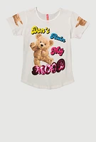 Girls Sequin Dont Ruin My Mood Graphic Tee, White, Size 7-8
