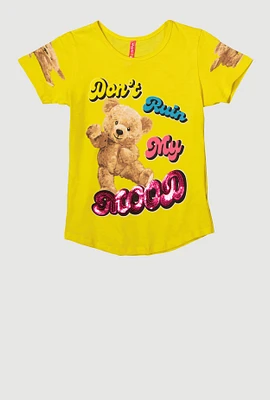Girls Sequin Dont Ruin My Mood Graphic Tee, Yellow, Size 14-16