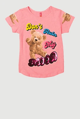 Girls Sequin Dont Ruin My Mood Graphic Tee, Pink, Size 10-12