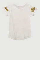 Girls Sequin Blessed Is She Graphic Tee, White, Size 14-16