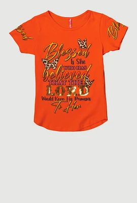 Girls Sequin Blessed Is She Graphic Tee,