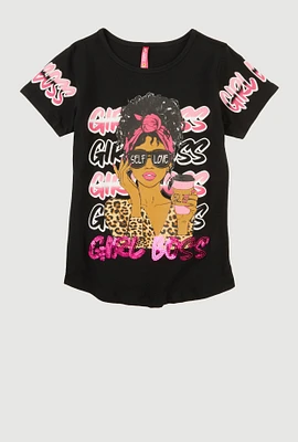 Girls Sequin Girl Boss Graphic Tee,