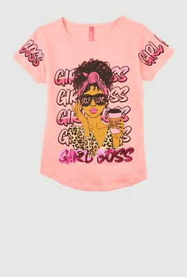 Girls Sequin Girl Boss Graphic Tee, 7-8