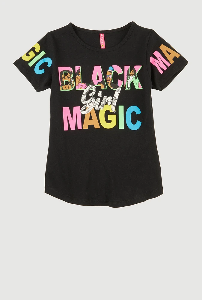 Girls Sequin Black Girl Magic Tee, Black, Size 14-16
