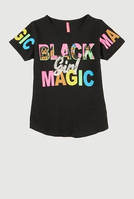 Girls Sequin Black Girl Magic Tee, Black, Size 14-16