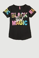 Girls Sequin Black Girl Magic Tee, Black, Size 14-16