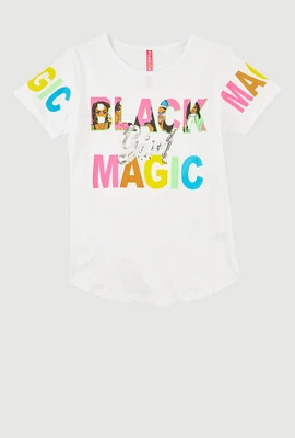 Girls Sequin Black Girl Magic Tee, White,