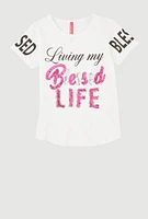 Girls Sequin Living My Blessed Life Tee, White, Size 14-16