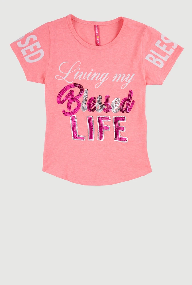 Girls Sequin Living My Blessed Life Tee,