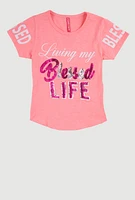 Girls Sequin Living My Blessed Life Tee,