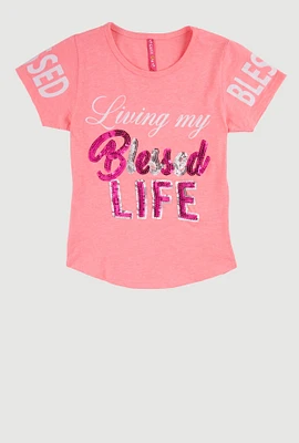 Girls Sequin Living My Blessed Life Tee, Pink, Size 7-8