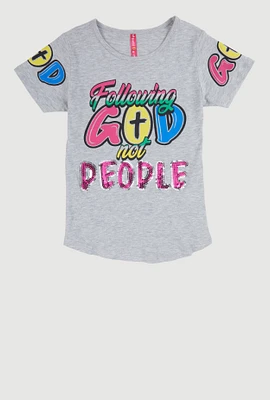 Girls Sequin Following God Graphic Tee,
