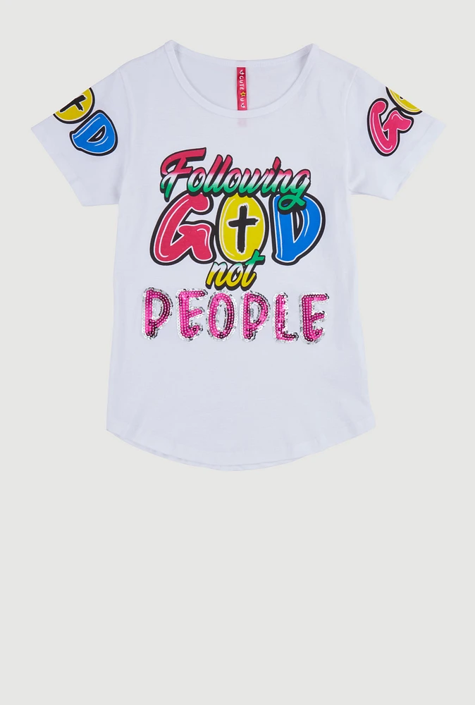 Girls Sequin Following God Graphic Tee, 14-16