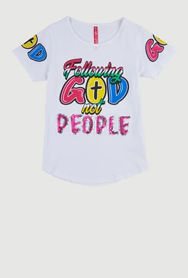 Girls Sequin Following God Graphic Tee, 14-16