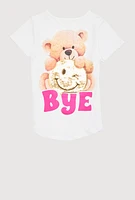 Girls Hi Bear Sequin Smiley Tee, White, Size 10-12