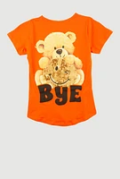 Girls Hi Bear Sequin Smiley Tee, Orange,