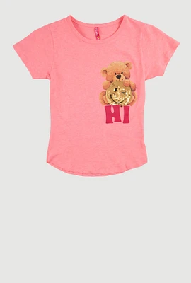 Girls Hi Bear Sequin Smiley Tee, Pink, Size 7-8