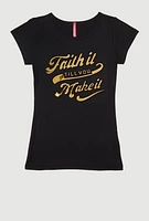 Girls Faith It 3D Foil Graphic Top, Black, Size 10-12