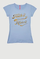 Girls Faith It 3D Foil Graphic Top,