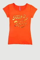 Girls Faith It 3D Foil Graphic Top, Orange, Size 14-16