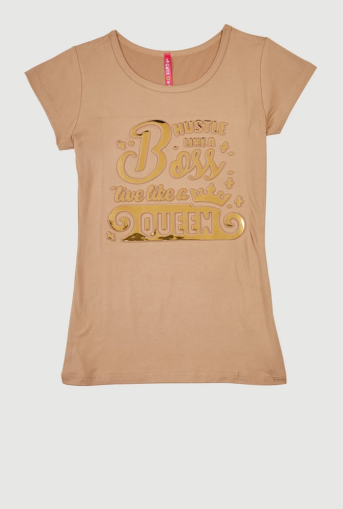 Girls Hustle Like A Boss 3D Foil Graphic Tee,